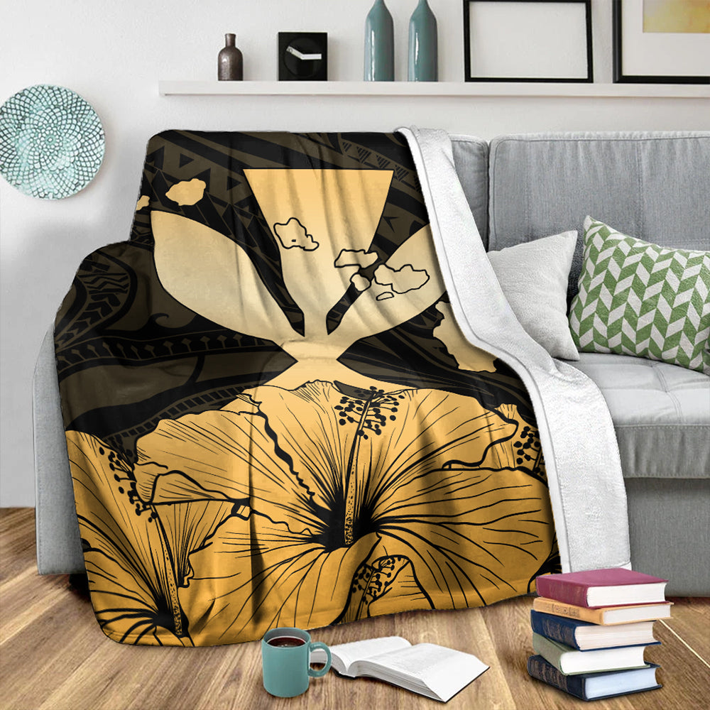 Hawaiian Premium Blanket Kanaka Maoli Hibiscus Polynesian Love Gold-Myprintsy