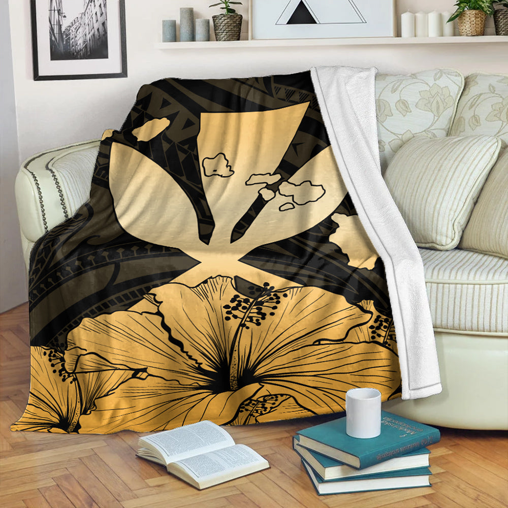 Hawaiian Premium Blanket Kanaka Maoli Hibiscus Polynesian Love Gold-Myprintsy