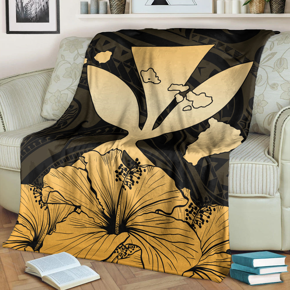 Hawaiian Premium Blanket Kanaka Maoli Hibiscus Polynesian Love Gold-Myprintsy