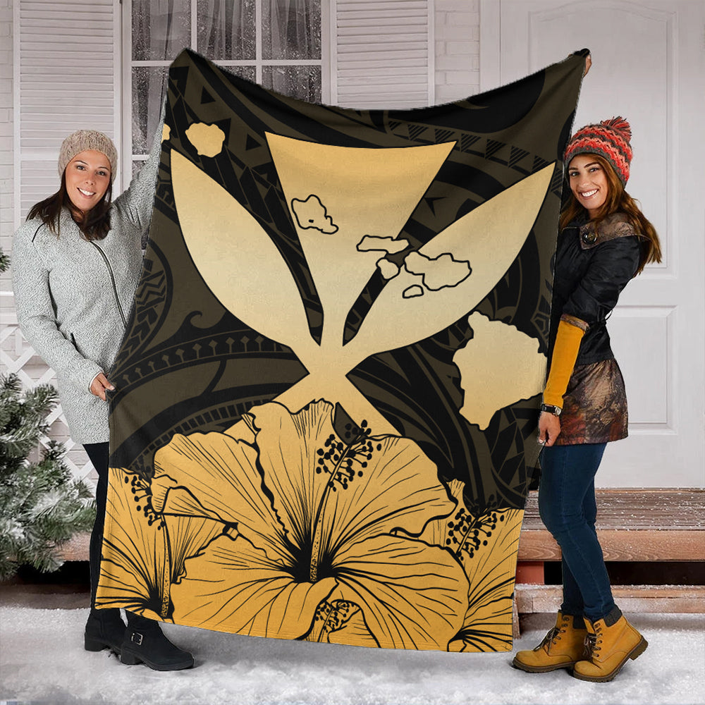 Hawaiian Premium Blanket Kanaka Maoli Hibiscus Polynesian Love Gold-Myprintsy