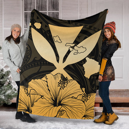 Hawaiian Premium Blanket Kanaka Maoli Hibiscus Polynesian Love Gold-Myprintsy