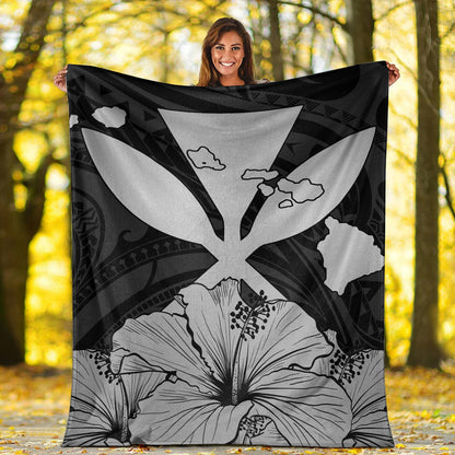 Hawaiian Premium Blanket Kanaka Maoli Hibiscus Polynesian Love Gray-Myprintsy