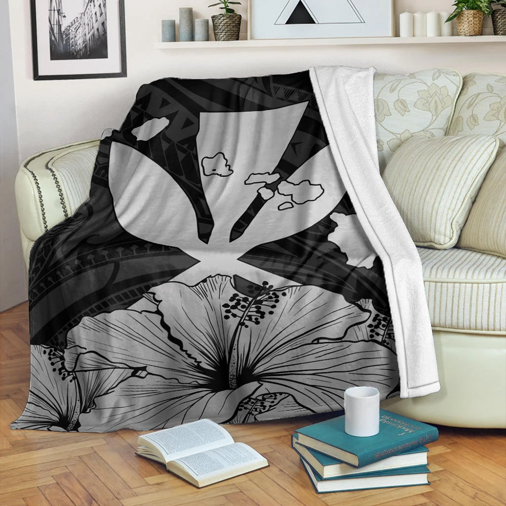 Hawaiian Premium Blanket Kanaka Maoli Hibiscus Polynesian Love Gray-Myprintsy