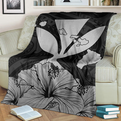 Hawaiian Premium Blanket Kanaka Maoli Hibiscus Polynesian Love Gray-Myprintsy