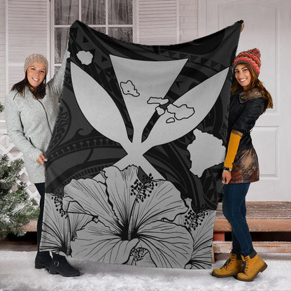 Hawaiian Premium Blanket Kanaka Maoli Hibiscus Polynesian Love Gray-Myprintsy