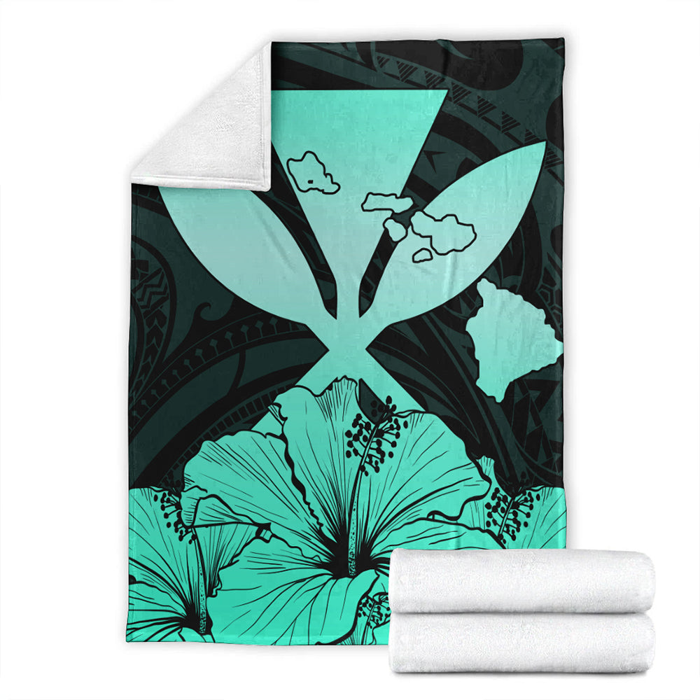 Hawaiian Premium Blanket Kanaka Maoli Hibiscus Polynesian Love Turquoise-Myprintsy