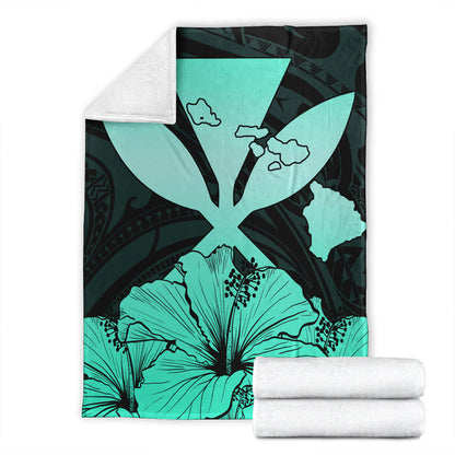 Hawaiian Premium Blanket Kanaka Maoli Hibiscus Polynesian Love Turquoise-Myprintsy