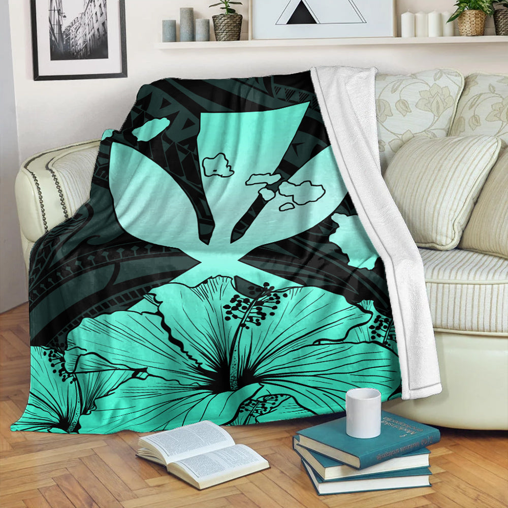 Hawaiian Premium Blanket Kanaka Maoli Hibiscus Polynesian Love Turquoise-Myprintsy