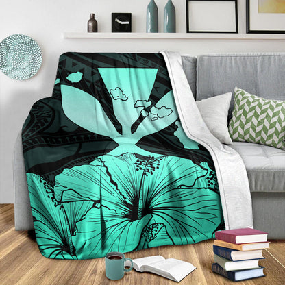 Hawaiian Premium Blanket Kanaka Maoli Hibiscus Polynesian Love Turquoise-Myprintsy