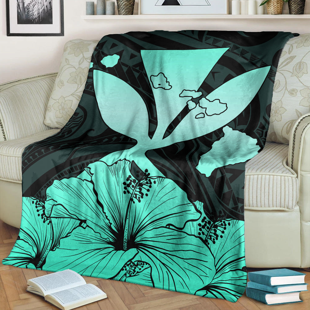 Hawaiian Premium Blanket Kanaka Maoli Hibiscus Polynesian Love Turquoise-Myprintsy