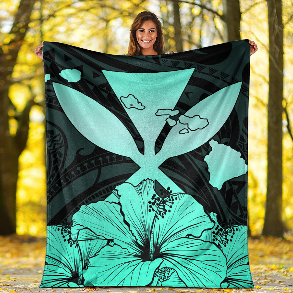 Hawaiian Premium Blanket Kanaka Maoli Hibiscus Polynesian Love Turquoise-Myprintsy