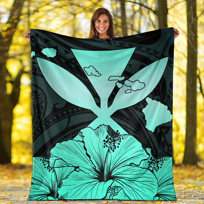 Hawaiian Premium Blanket Kanaka Maoli Hibiscus Polynesian Love Turquoise-Myprintsy