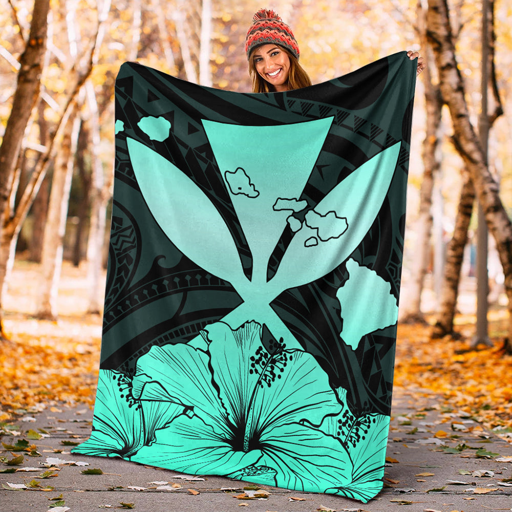 Hawaiian Premium Blanket Kanaka Maoli Hibiscus Polynesian Love Turquoise-Myprintsy