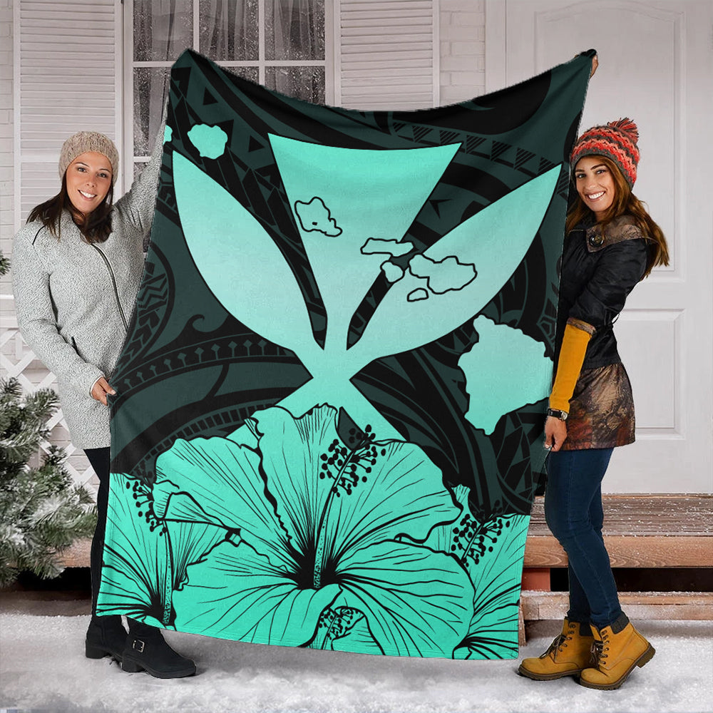 Hawaiian Premium Blanket Kanaka Maoli Hibiscus Polynesian Love Turquoise-Myprintsy