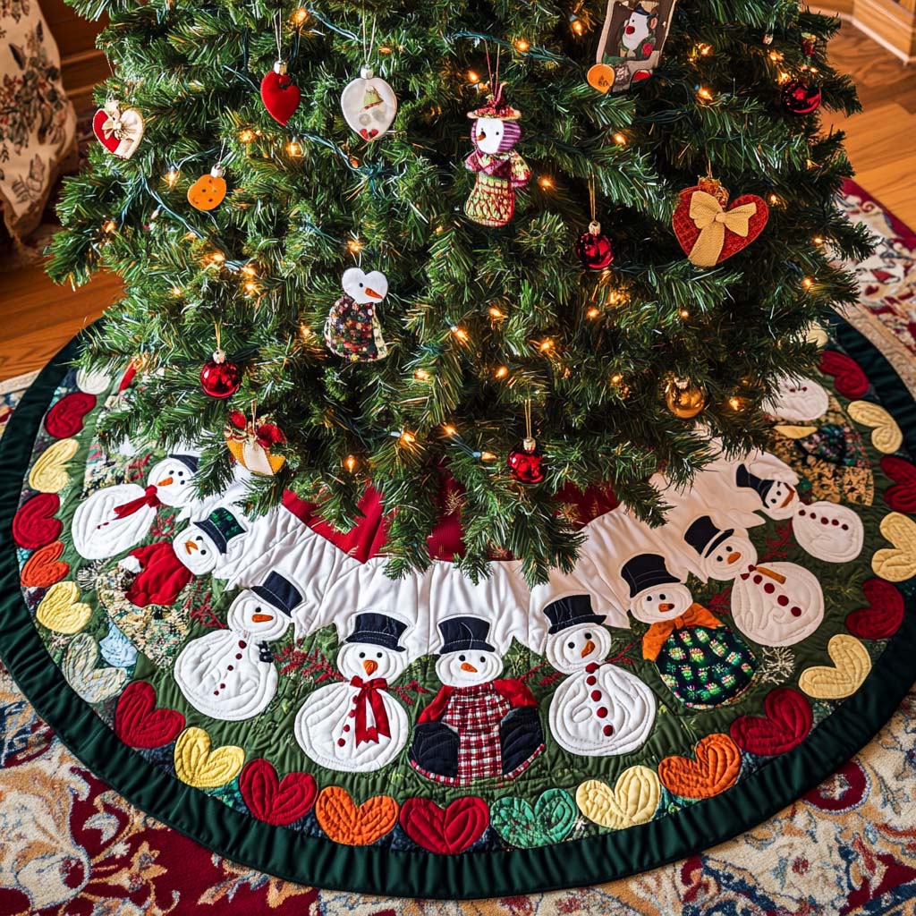 Heartfelt Snowmen Christmas Quilted Tree Skirt-Myprintsy