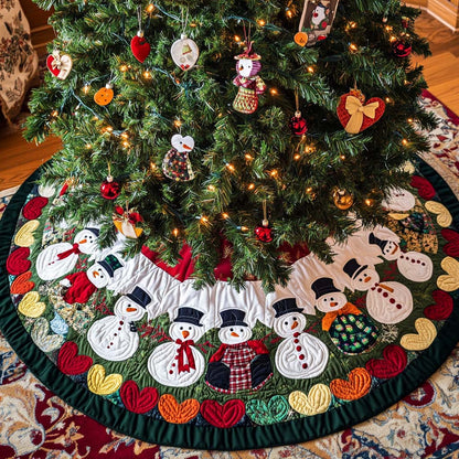 Heartfelt Snowmen Christmas Quilted Tree Skirt-Myprintsy