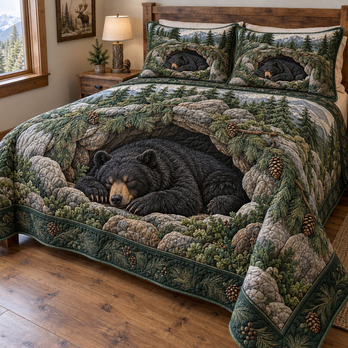 Hidden Bear Den -Piece Quilted Bedding Set VTQ-Myprintsy