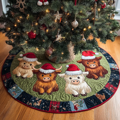 Highland Cow Circle Christmas Quilted Tree Skirt-Myprintsy
