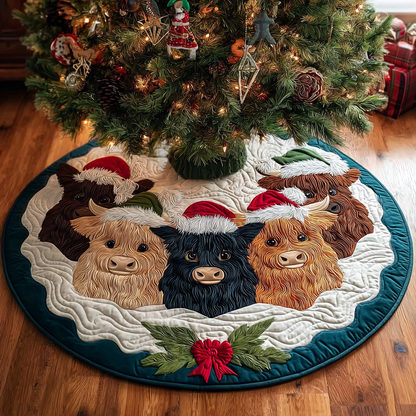 Highland Cow Holiday Christmas Quilted Tree Skirt-Myprintsy