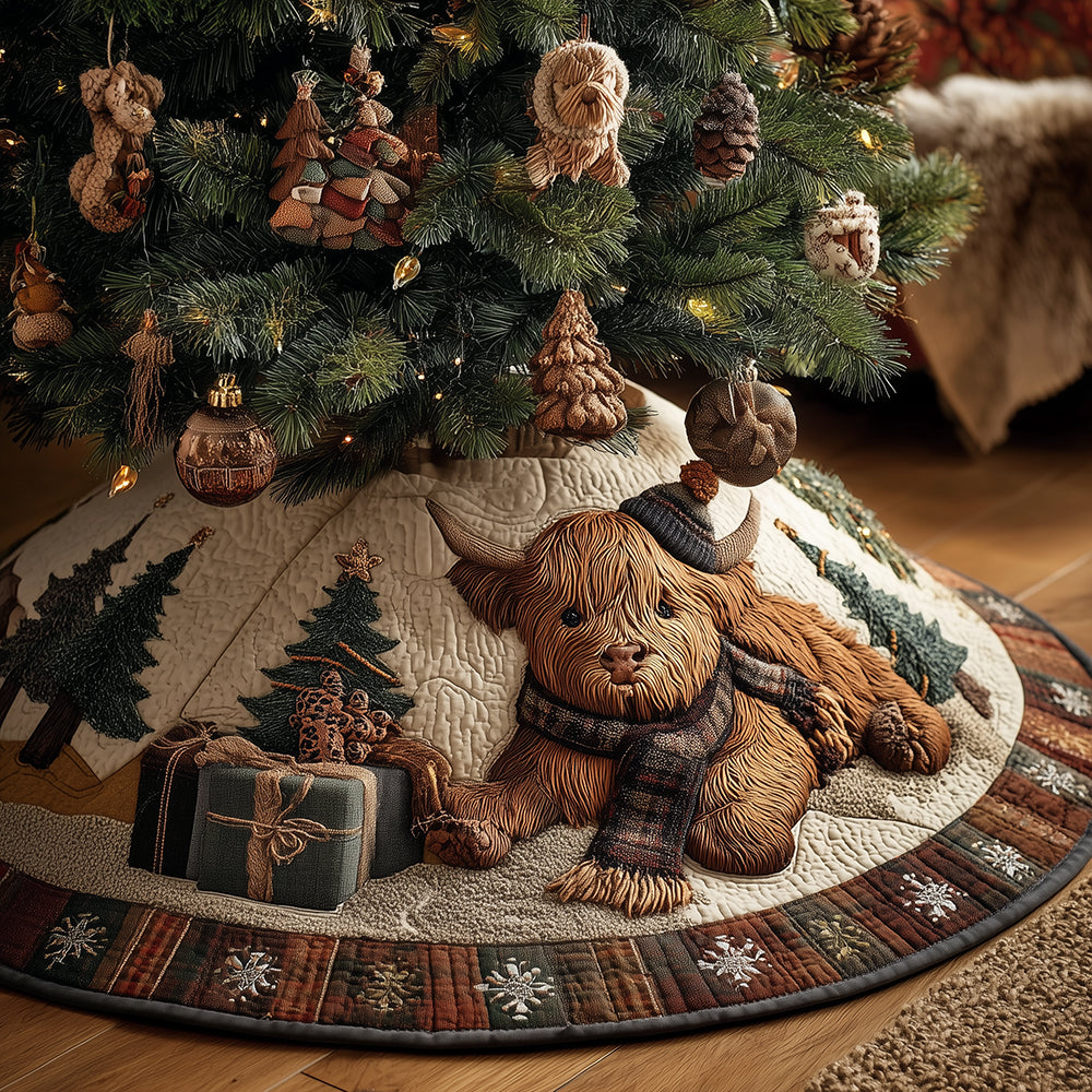 Highland Cow Joy Christmas Quilted Tree Skirt-Myprintsy