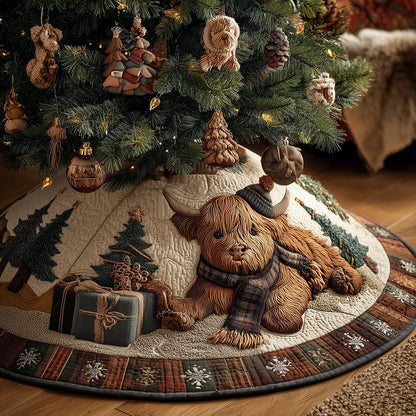 Highland Cow Joy Christmas Quilted Tree Skirt-Myprintsy