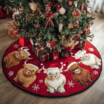Highland Cow Joy Christmas Quilted Tree Skirt-Myprintsy