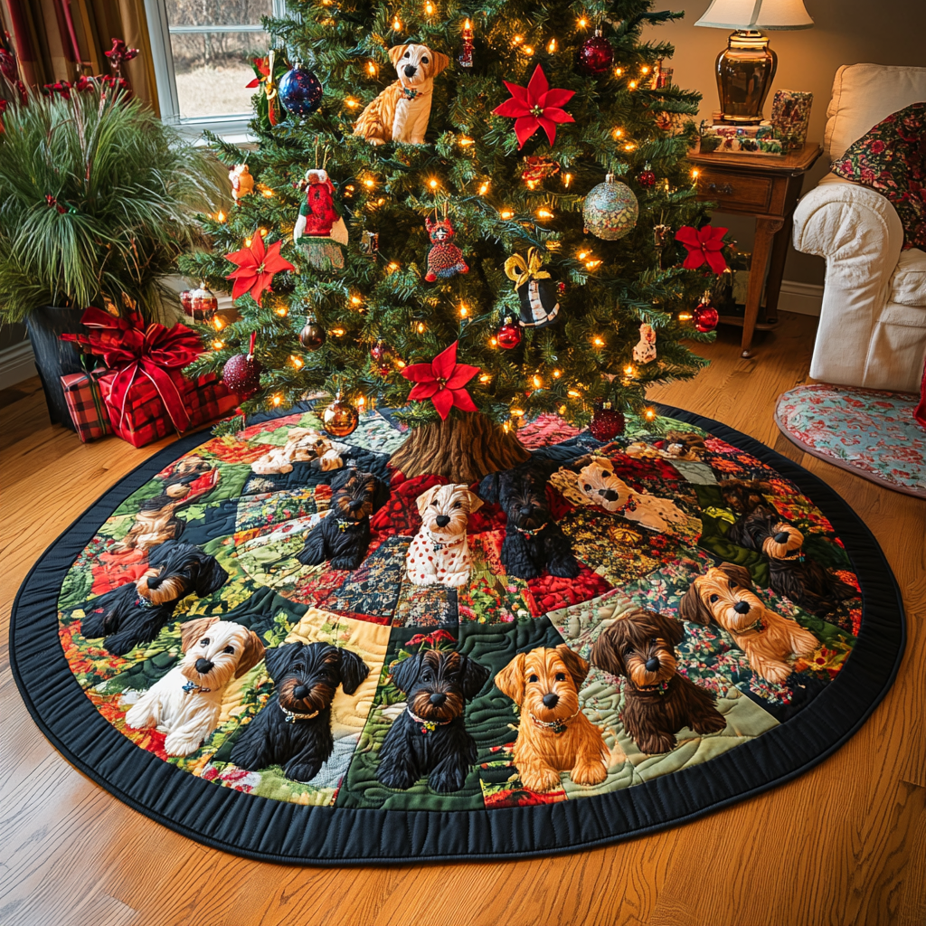 Highland Scottie Noel Christmas Quilted Tree Skirt-Myprintsy