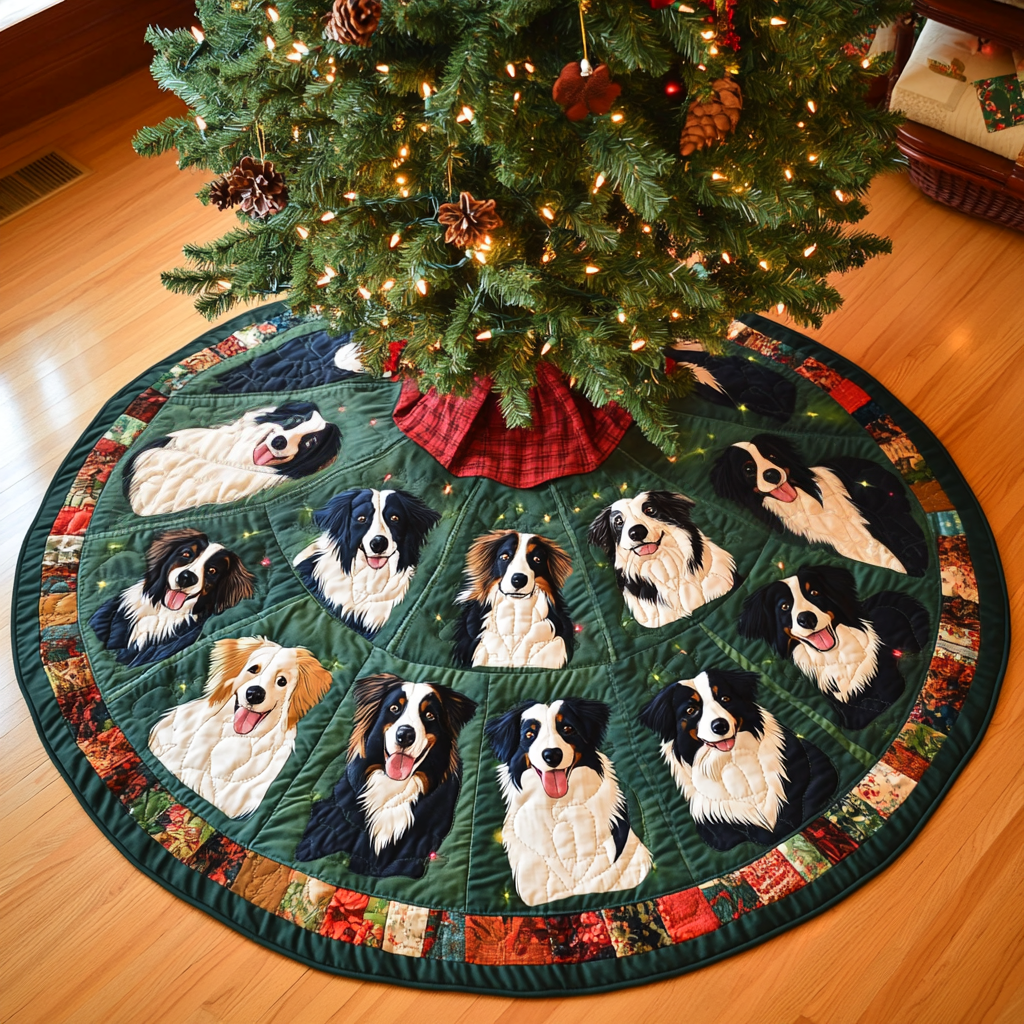 Holiday Border Collies Christmas Quilted Tree Skirt-Myprintsy