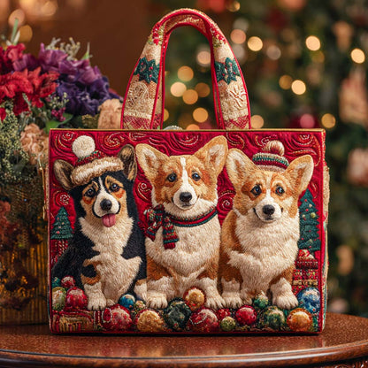Holiday Corgis Quilted Tote Bag VTQ-Myprintsy