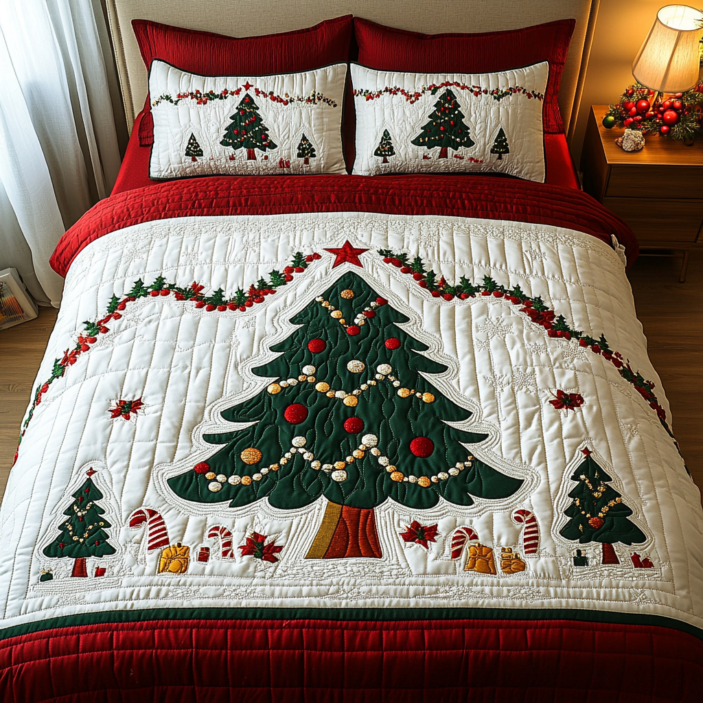Holiday Evergreen Delight -Piece Quilted Bedding Set VTQ-Myprintsy