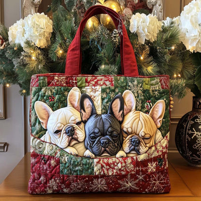 Holiday Frenchie Quilted Tote Bag VTQ-Myprintsy