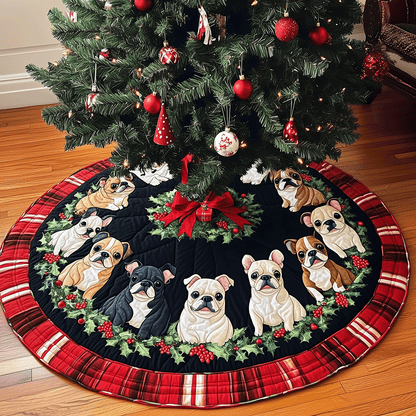 Holiday Frenchies Quilted Christmas Tree Skirt-Myprintsy