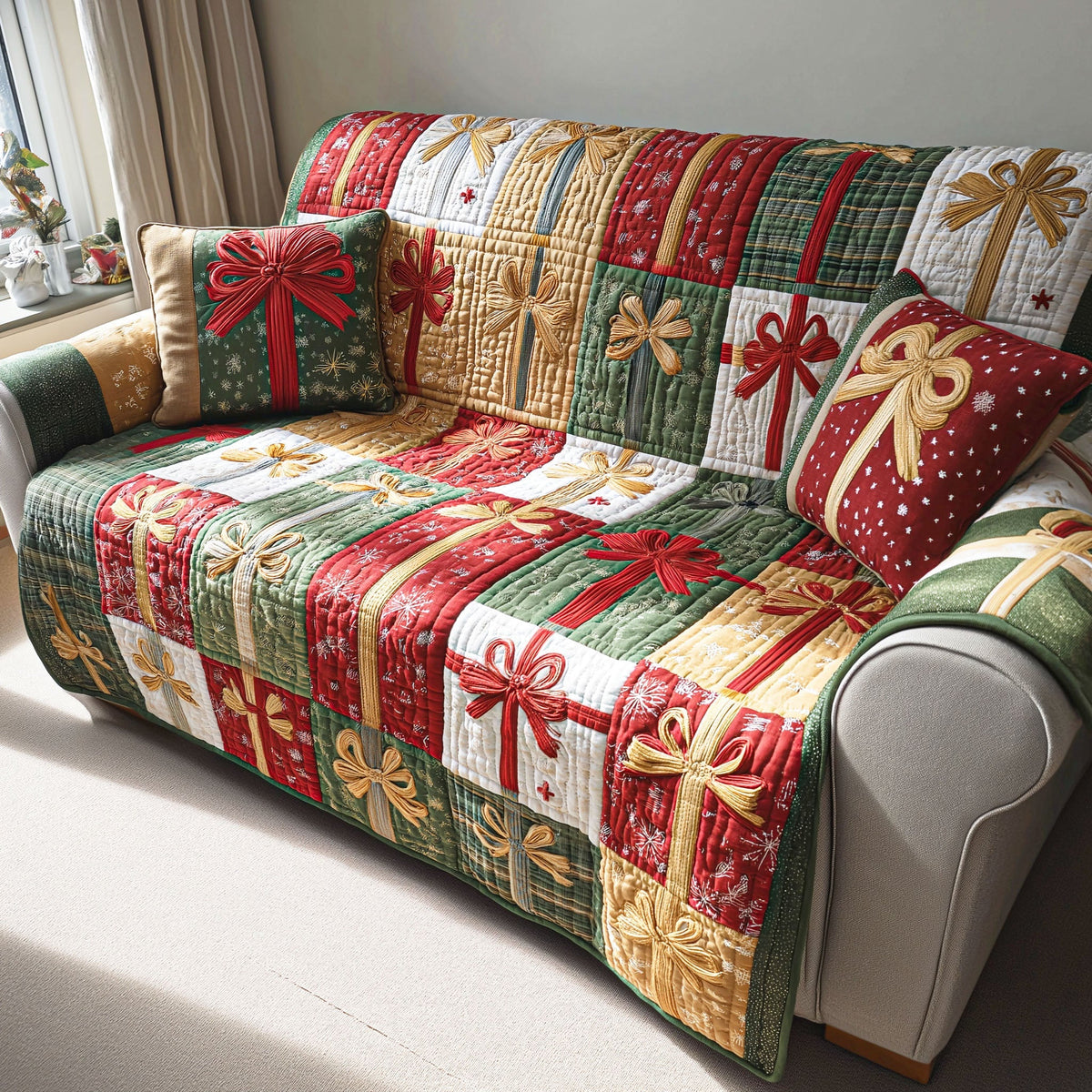 Holiday Gift Charm Quilted Sofa Cover VTQ-Myprintsy