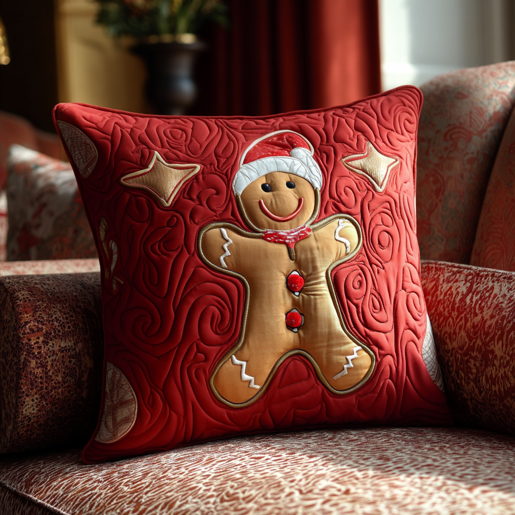 Holiday Gingerbread Man Quilted Pillow Case VTQ-Myprintsy