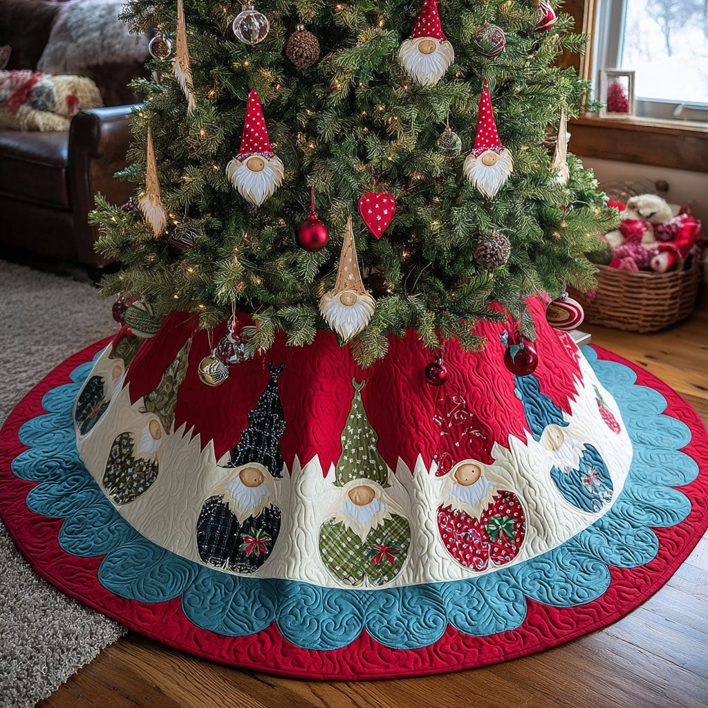 Holiday Gnome Parade Christmas Quilted Tree Skirt-Myprintsy