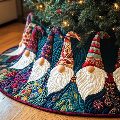 Holiday Gnomes Quilted Christmas Tree Skirt VH VTQ-Myprintsy