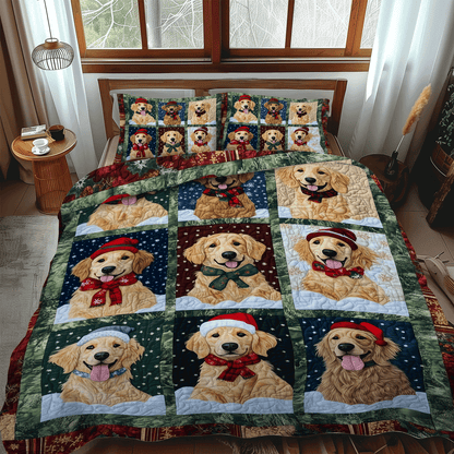 Holiday Golden Pups -Piece Quilted Bedding Set VTQ-Myprintsy