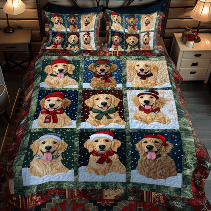 Holiday Golden Pups -Piece Quilted Bedding Set VTQ-Myprintsy