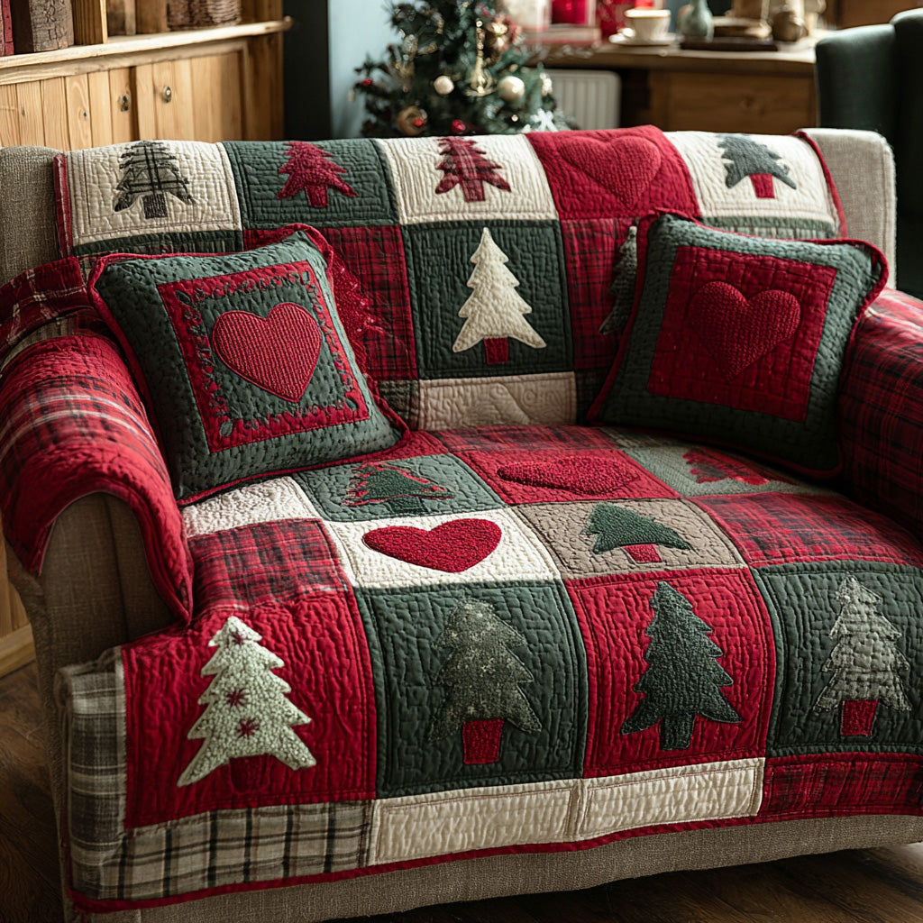 Holiday Heart Pines Quilted Sofa Cover VTQ-Myprintsy