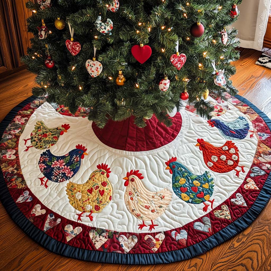 Holiday Hens Christmas Quilted Tree Skirt VTQ-Myprintsy