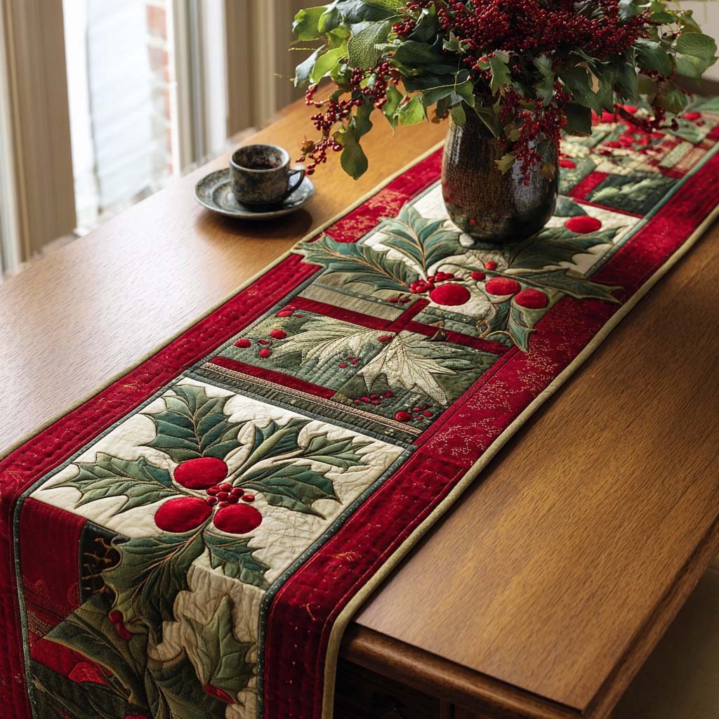 Holiday Holly Quilted Table Runner VTQ-Myprintsy