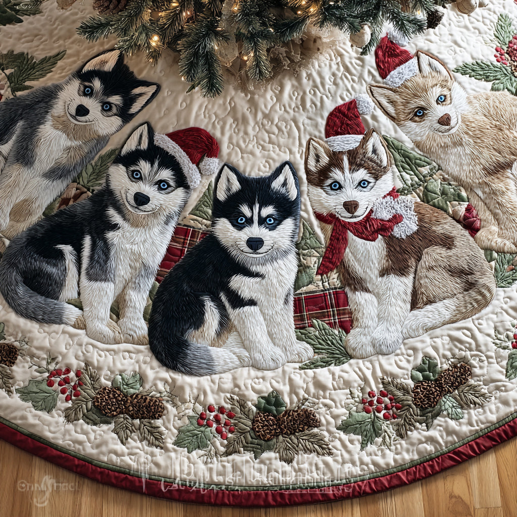 Holiday Husky Spirit Quilted Christmas Tree Skirt VTQ-Myprintsy