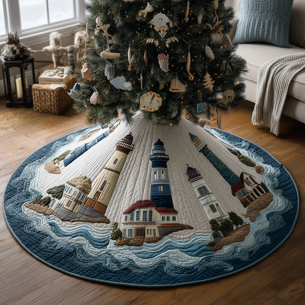 Holiday Lighthouse Haven Christmas Quilted Tree Skirt-Myprintsy