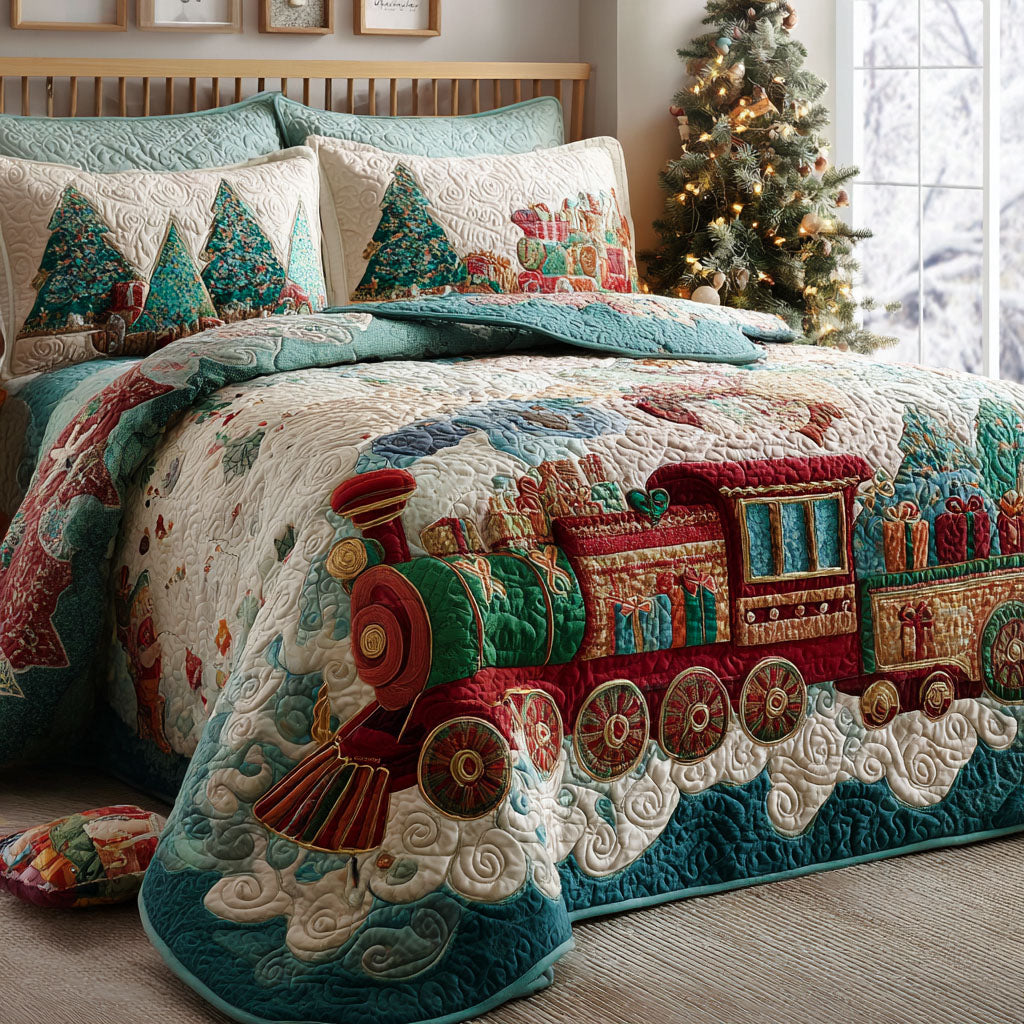Holiday Locomotive -Piece Quilted Bedding Set VTQ-Myprintsy