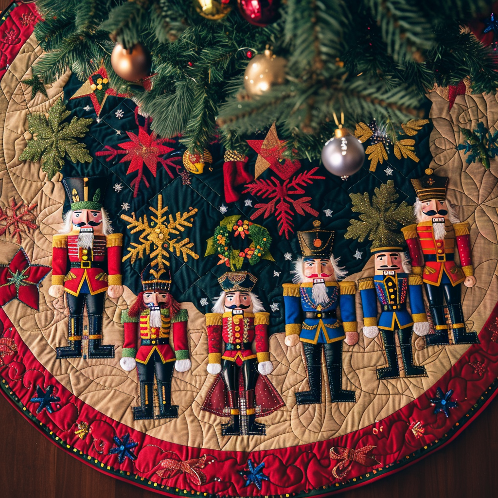 Holiday Nutcracker Parade Quilted Christmas Tree Skirt VTQ-Myprintsy