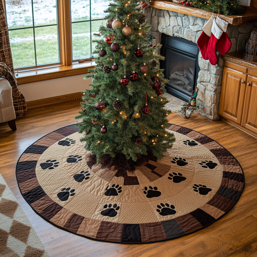 Holiday Paw Trail Christmas Quilted Tree Skirt-Myprintsy