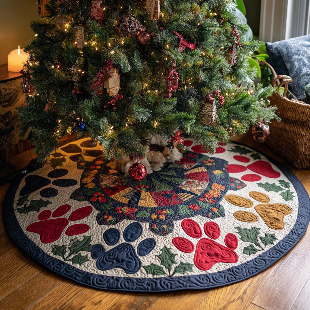Holiday Paws Christmas Quilted Tree Skirt-Myprintsy