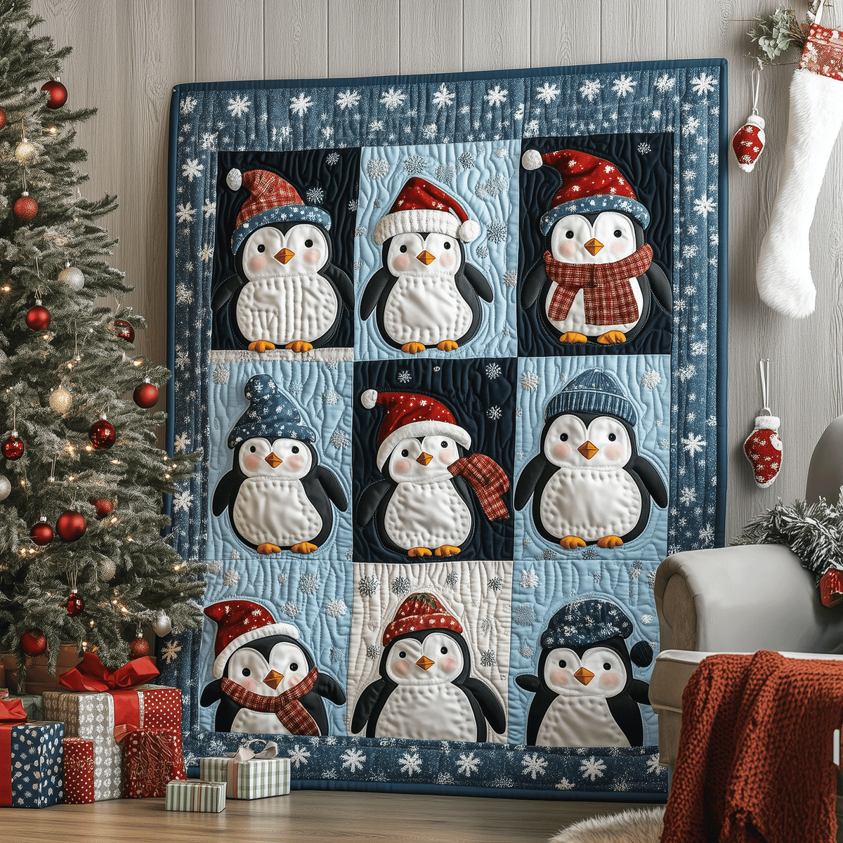 Holiday Penguin Quilted Blanket VTQ-Myprintsy