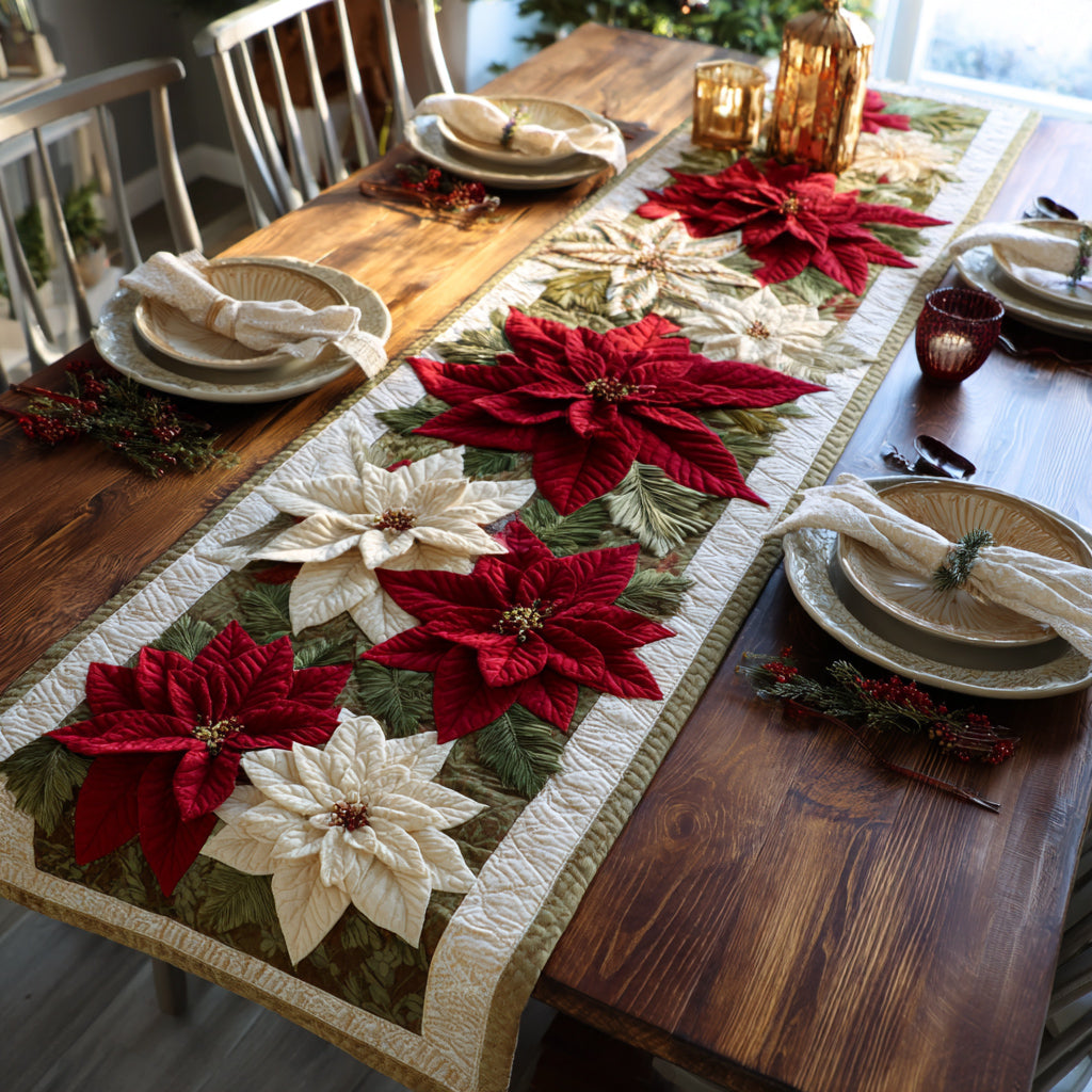 Holiday Poinsettia Drape Quilted Table Runner VTQ-Myprintsy