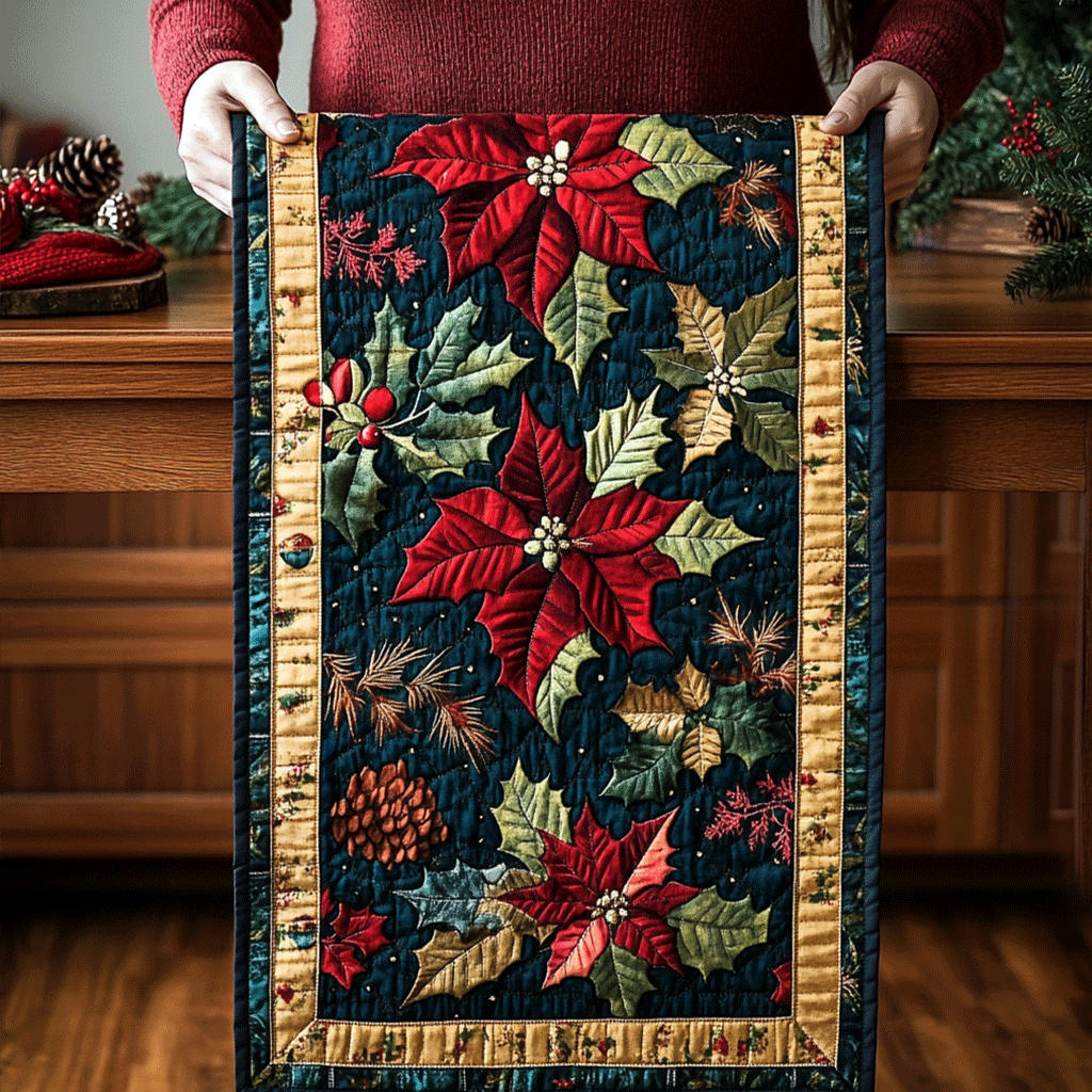 Holiday Poinsettia Grace Quilted Table Runner VTQ-Myprintsy